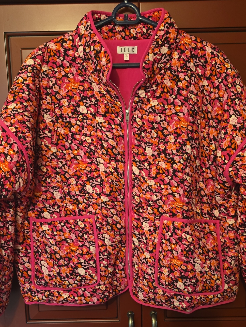 TCEC Quilted Floral Jacket in Pink and Orange Mix